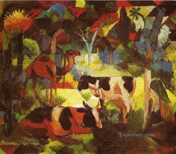 Paisaje con vacas y camellos August Macke Pinturas al óleo